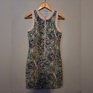 J. McLaughlin Cream Dress with Green and Navy Tropical Print